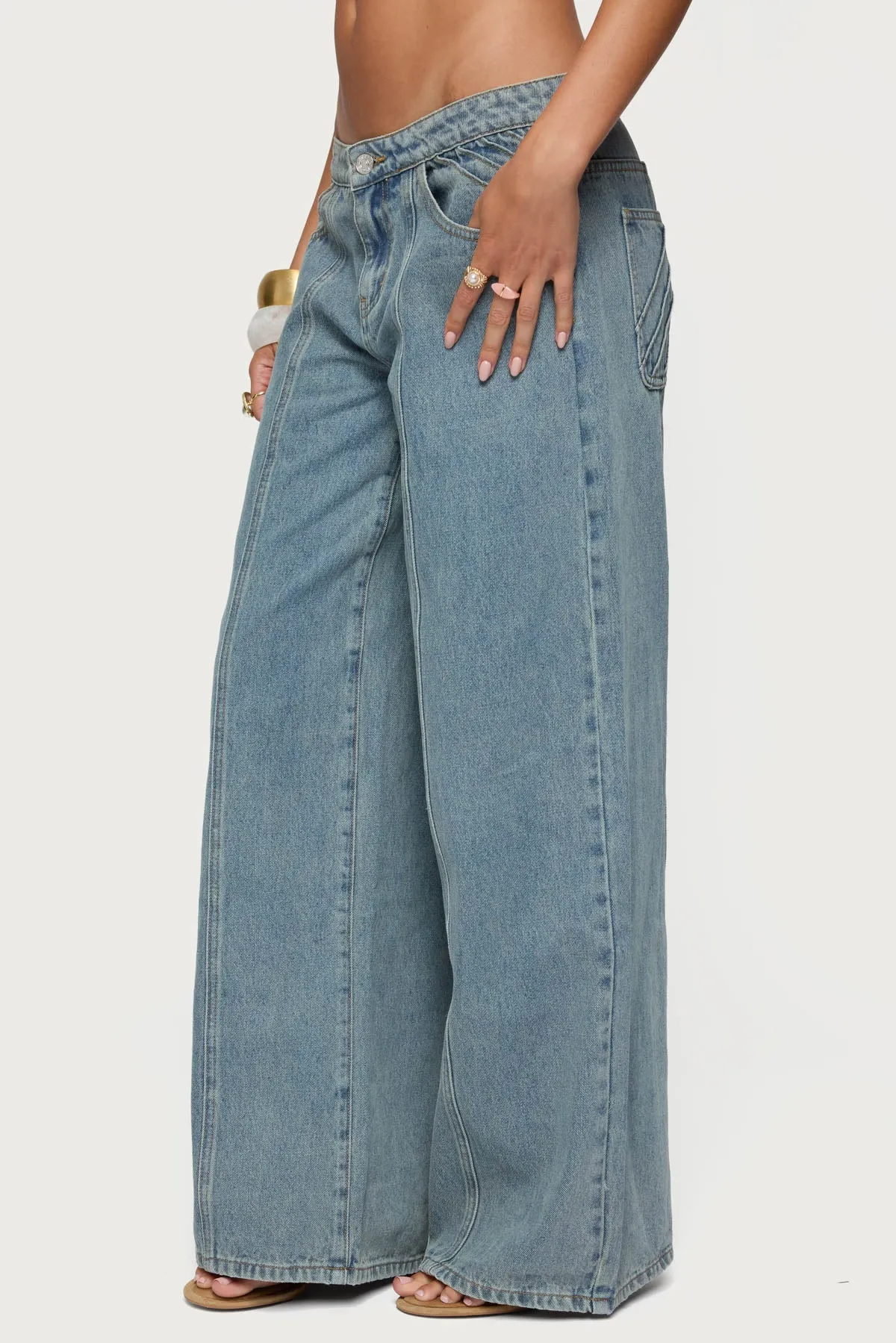 Stitch & Pleat Low Rise Baggy Jeans sold by Edikted product image thumbnail 4