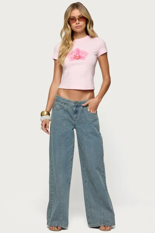 Stitch & Pleat Low Rise Jeans sold by Edikted