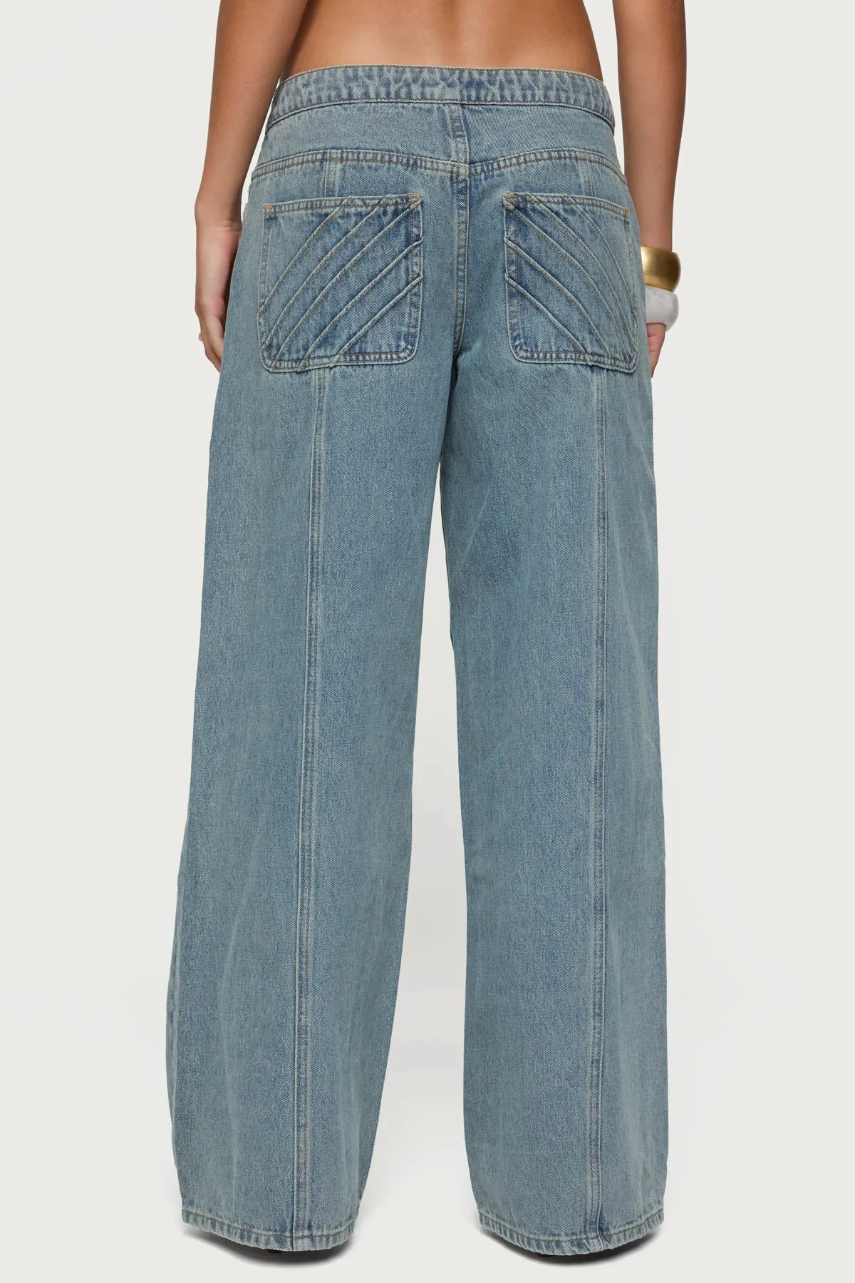 Stitch & Pleat Low Rise Baggy Jeans sold by Edikted product image thumbnail 5