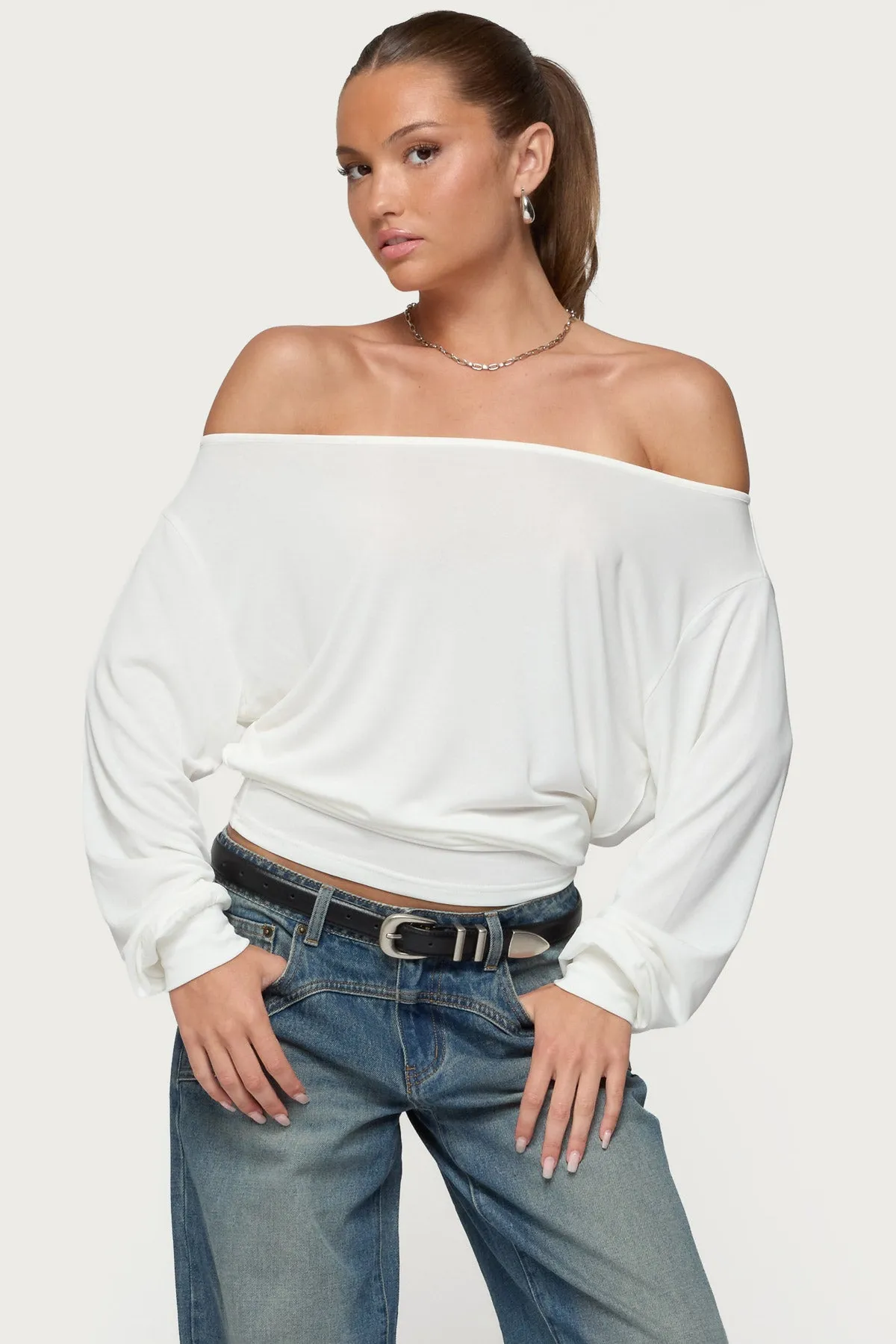 Nannie Off Shoulder Oversized Top sold by Edikted