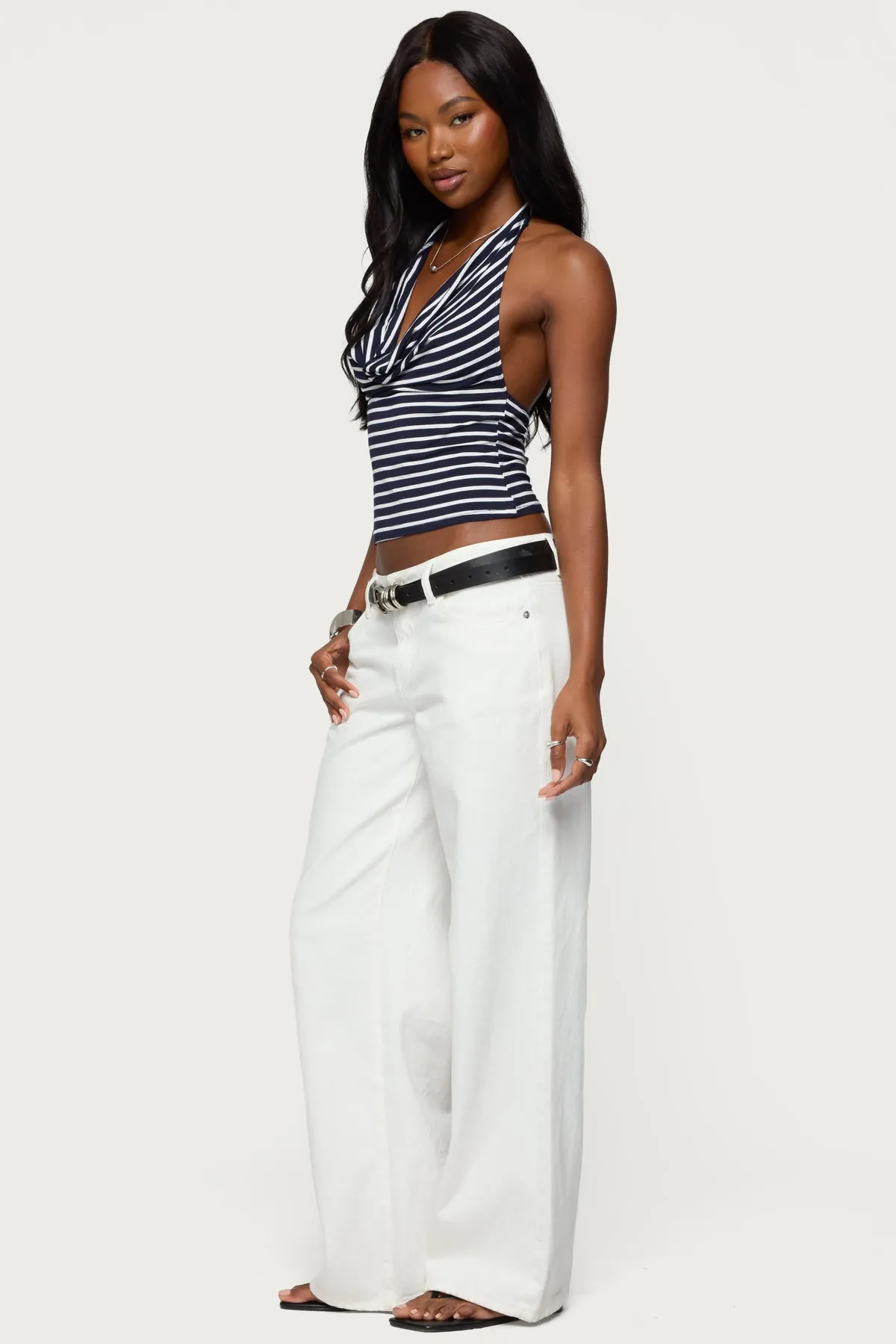 Striped Cowl Neck Halter Top sold by Edikted product image thumbnail 4