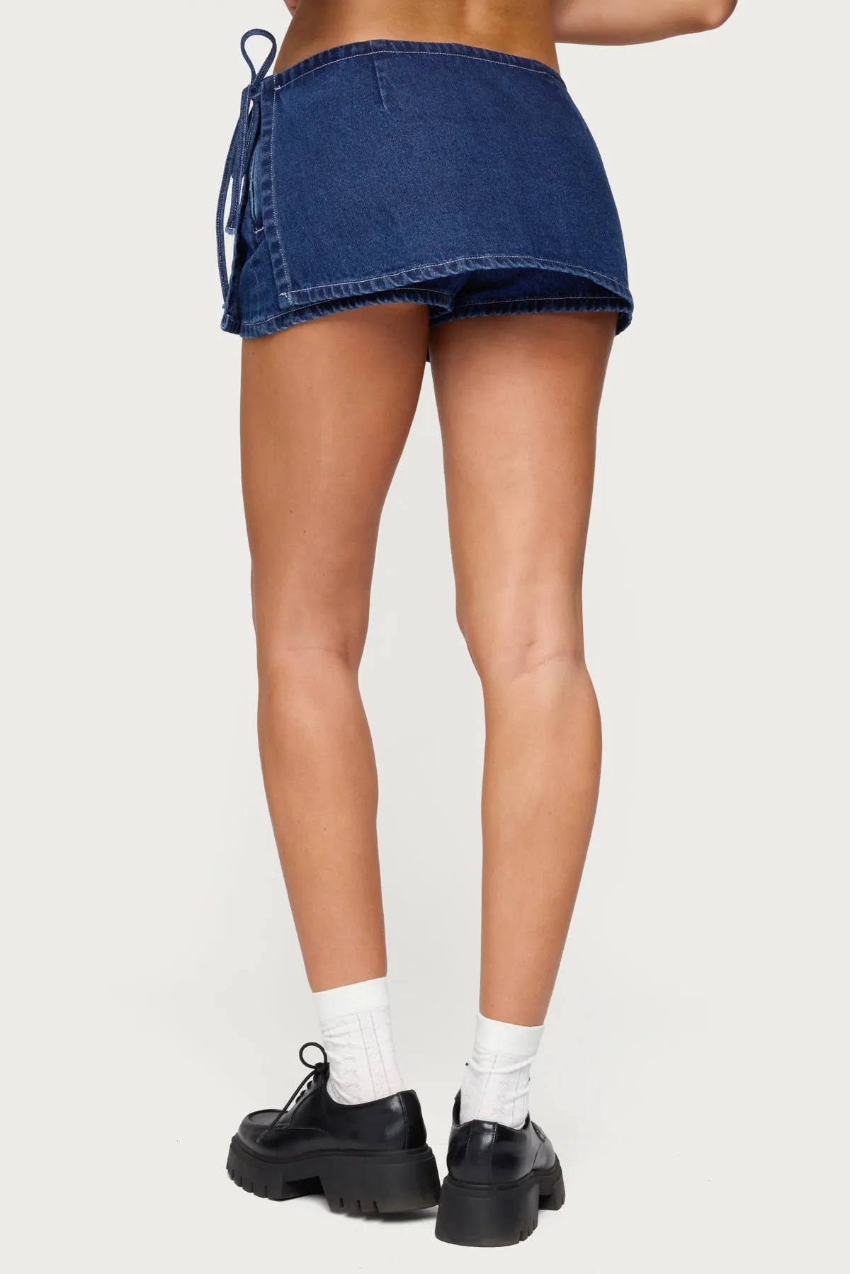 Giselle Wrap Denim Mini Skort sold by Edikted product image thumbnail 4