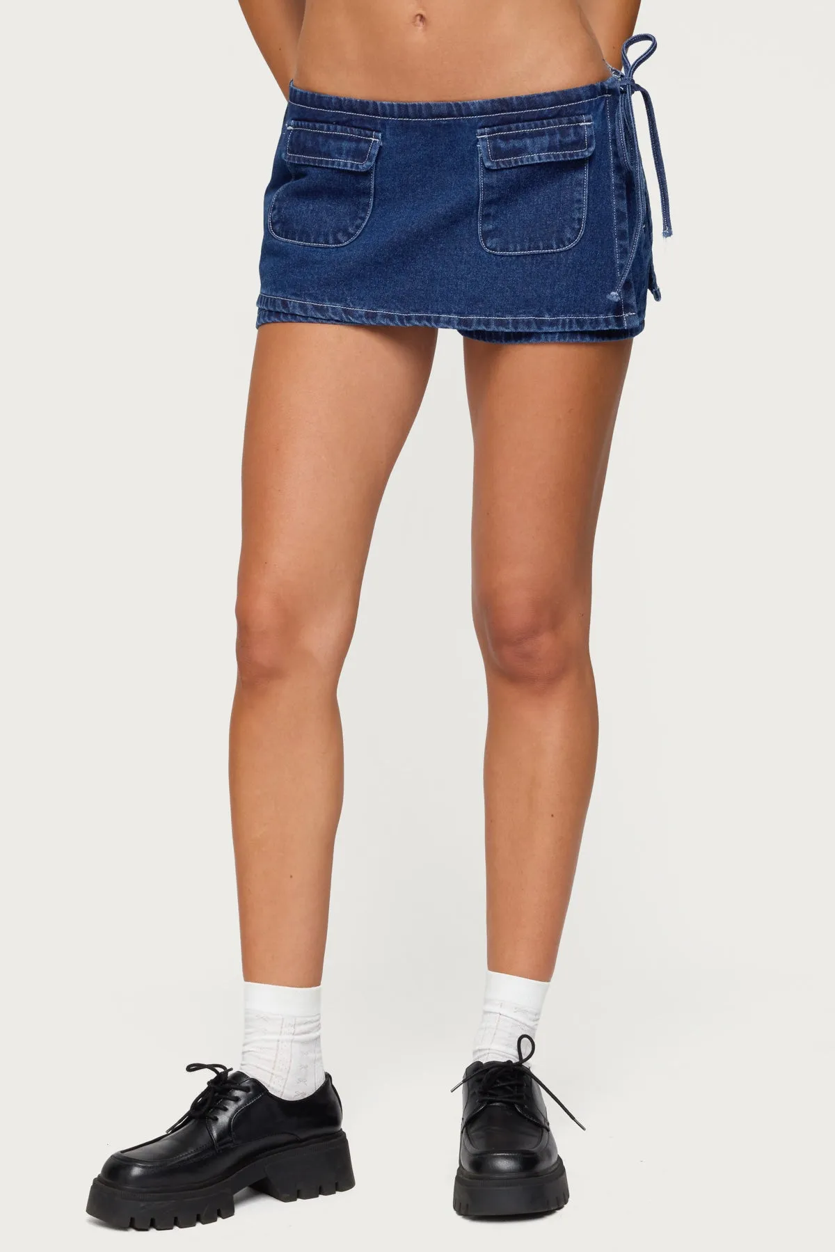 Giselle Wrap Denim Mini Skort sold by Edikted product image thumbnail 2