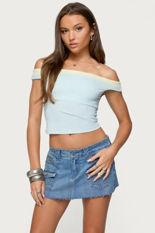 Strada Contrast Off Shoulder Top sold by Edikted