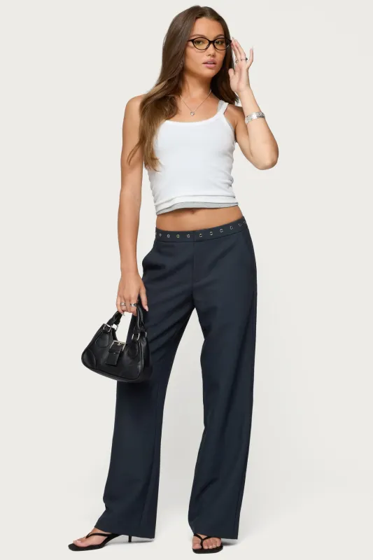 Ayve Eyelet Waist Straight Leg Pants sold by Edikted