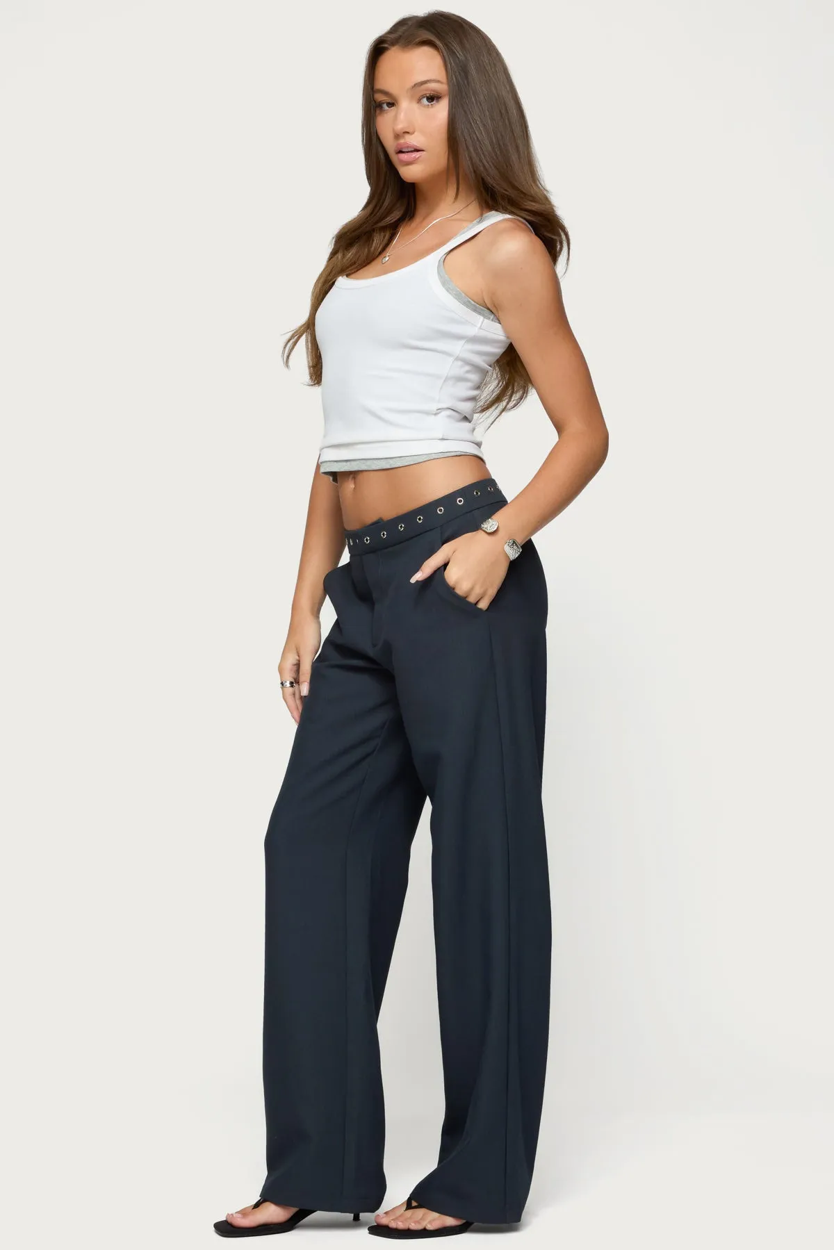 Ayve Eyelet Waist Straight Leg Pants sold by Edikted product image thumbnail 3