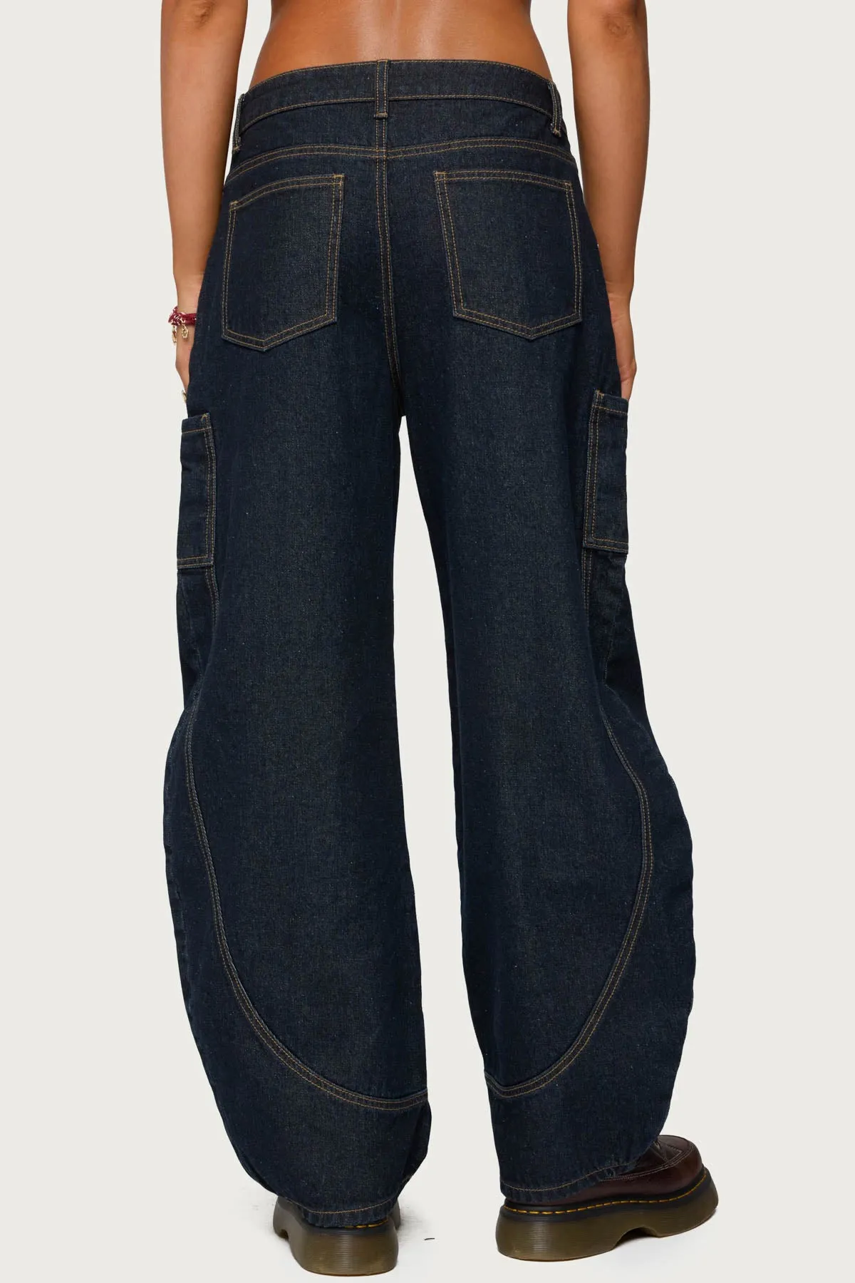Aden Contrast Stitch Low Rise Barrel Jeans sold by Edikted product image thumbnail 5