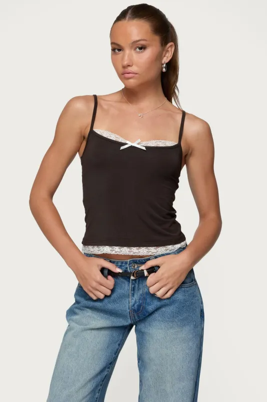 Adriel Contrast Lacey Tank Top sold by Edikted