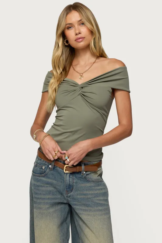 Twisted Front Off Shoulder Top sold by Edikted