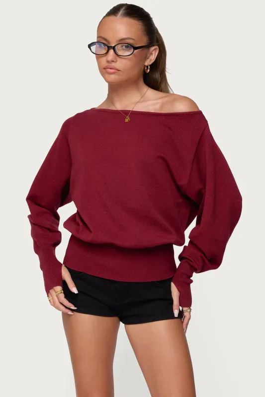 Off Shoulder Oversized Sweater sold by Edikted