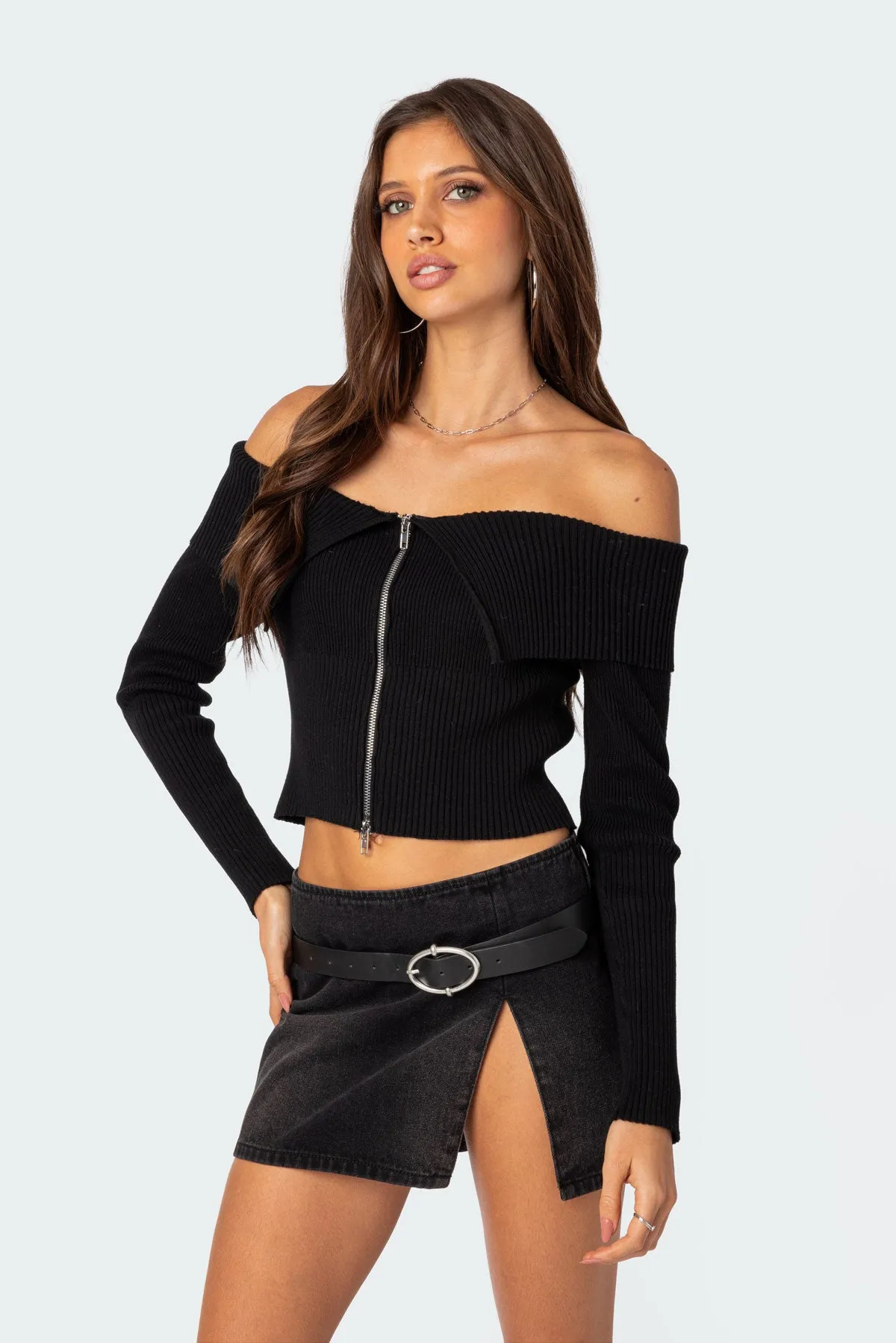 Fold Over Double Zip Knit Top sold by Edikted product image thumbnail 3