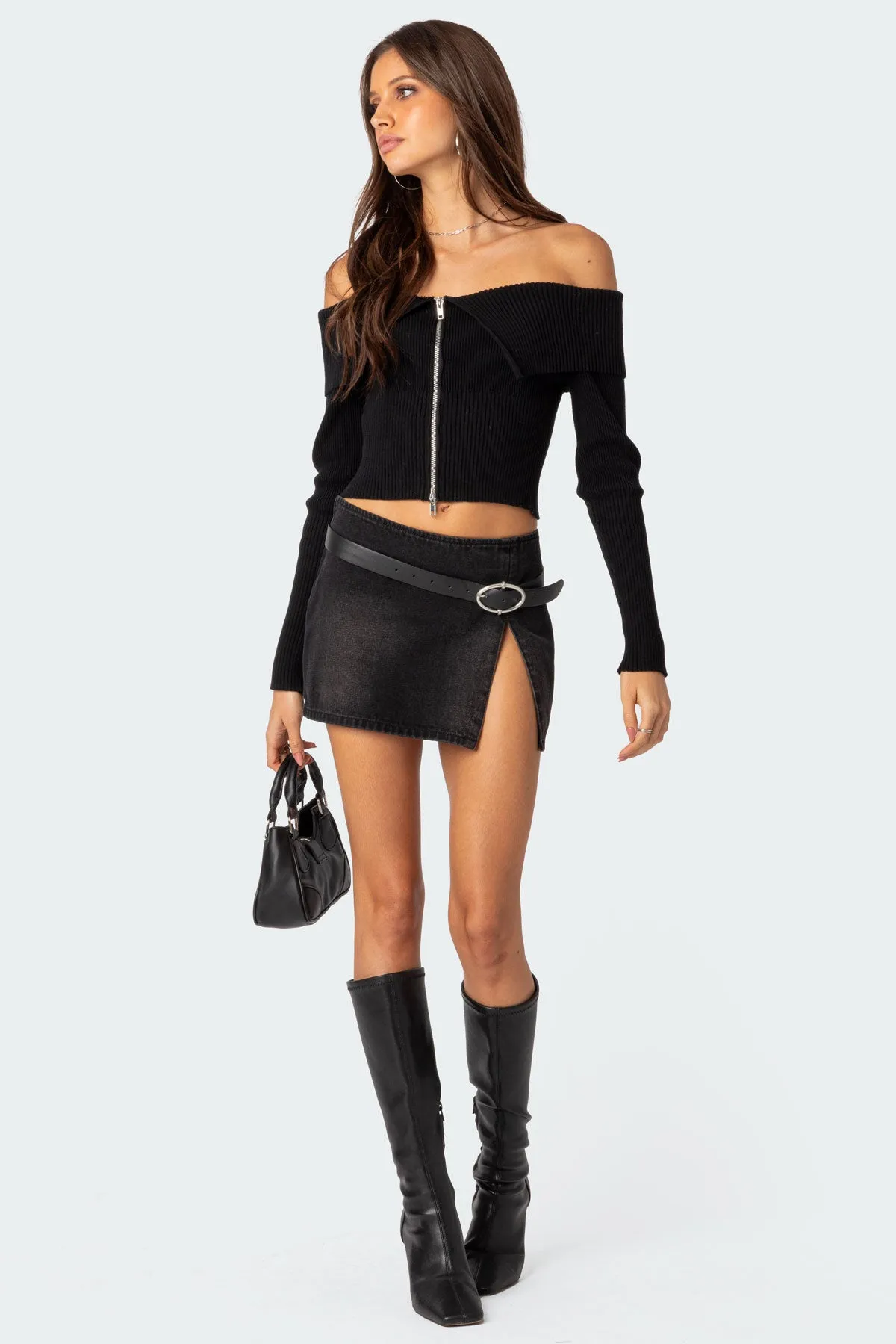 Fold Over Double Zip Knit Top sold by Edikted product image thumbnail 5