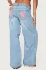 Mirra Embroidered Flower Low Rise Jeans sold by Edikted