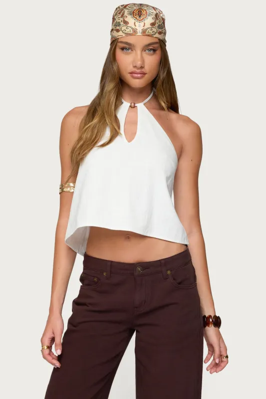Oliviana Linen Look Halter Top sold by Edikted