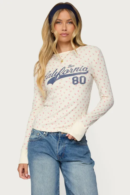Cali Floral Ribbed Long Sleeve T Shirt sold by Edikted
