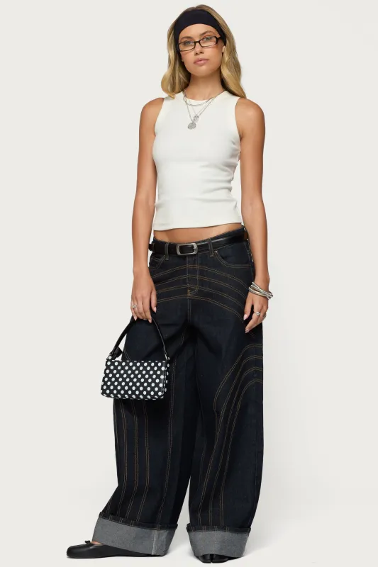 Cuffed Low Rise Wide Leg Jeans sold by Edikted