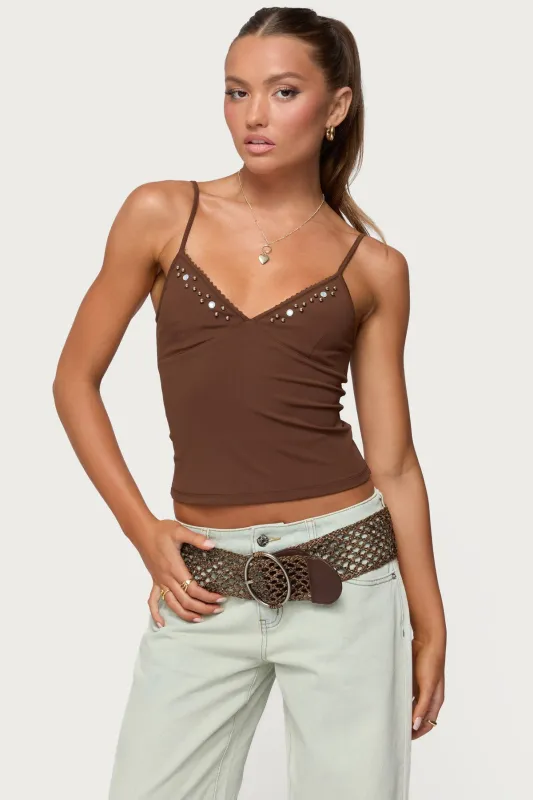 Holland Bead V Neck Tank Top sold by Edikted