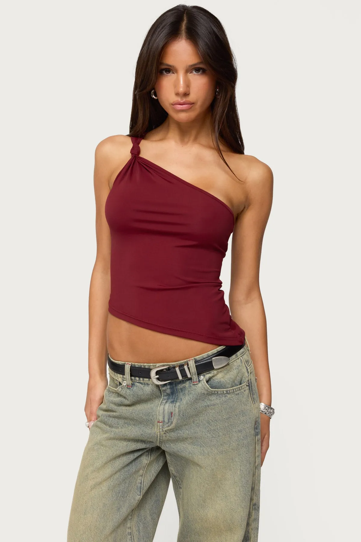 Knotted One Shoulder Asymmetric Top sold by Edikted