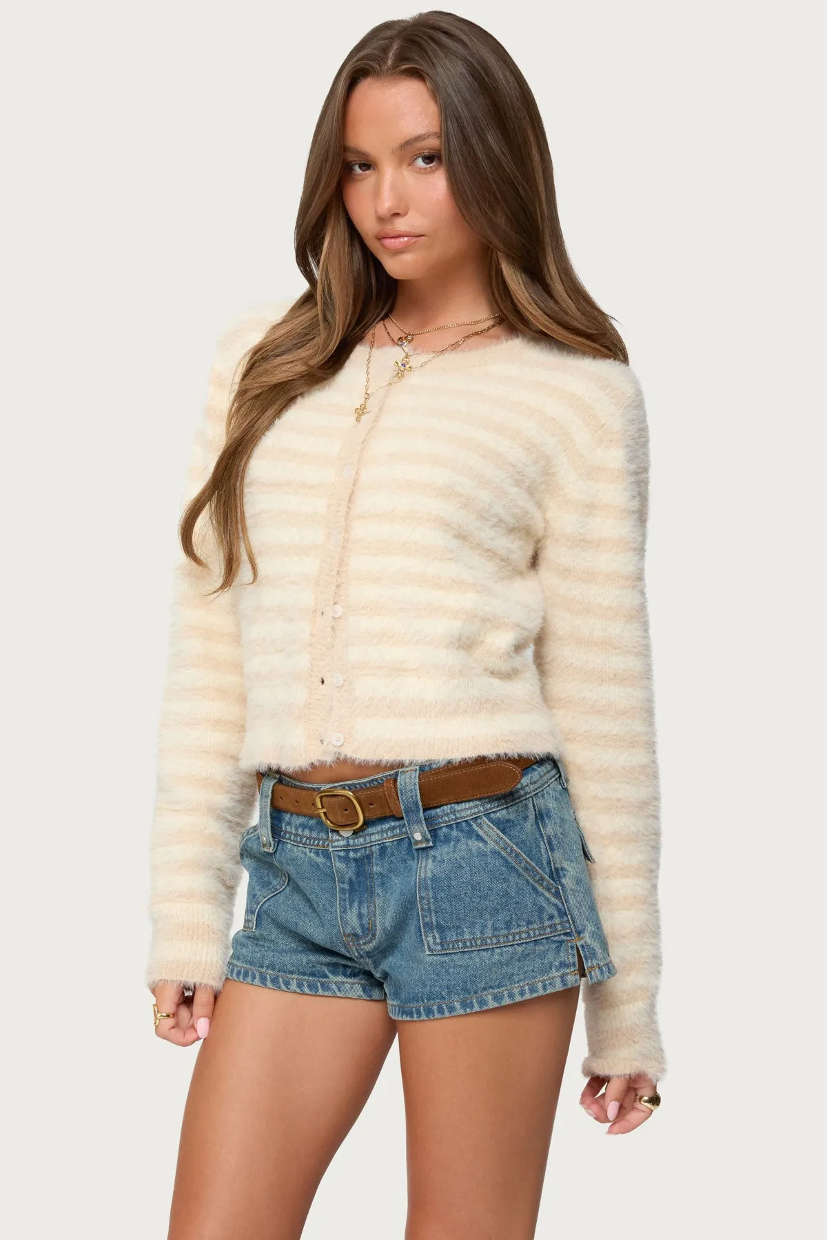 Aria Striped Fuzzy Knit Cardigan sold by Edikted product image thumbnail 3