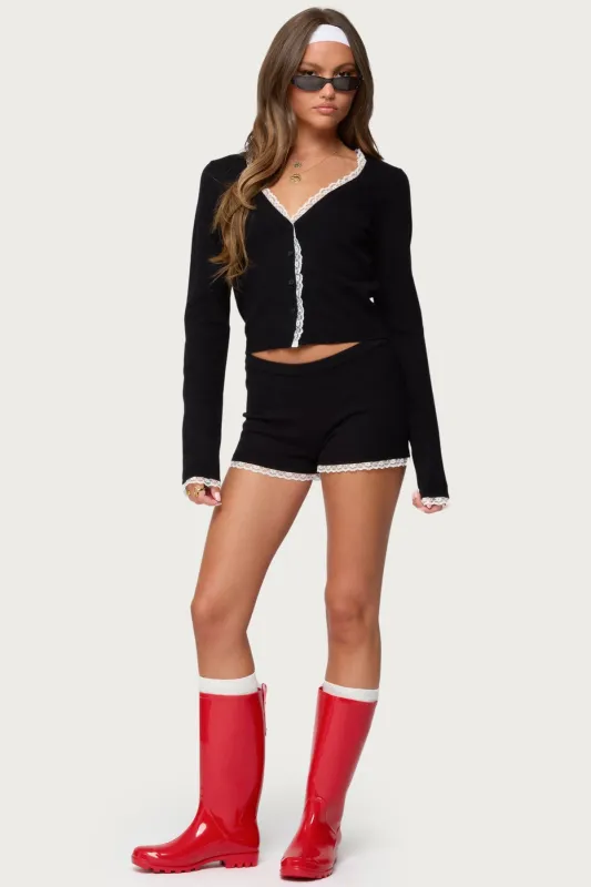 Sansa Lacey Knit Micro Shorts sold by Edikted