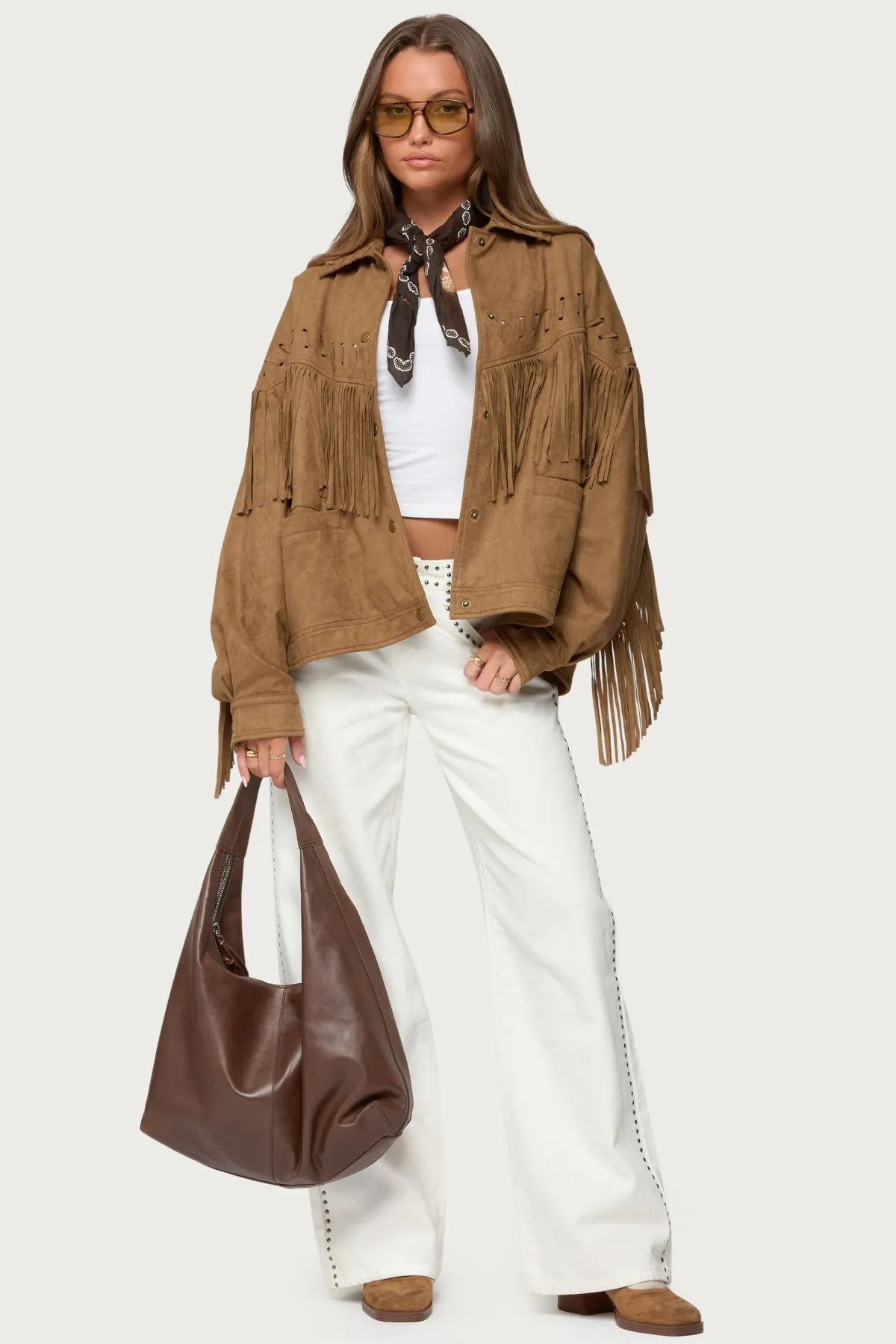 Evonka Fringe Faux Suede Jacket sold by Edikted product image thumbnail 2