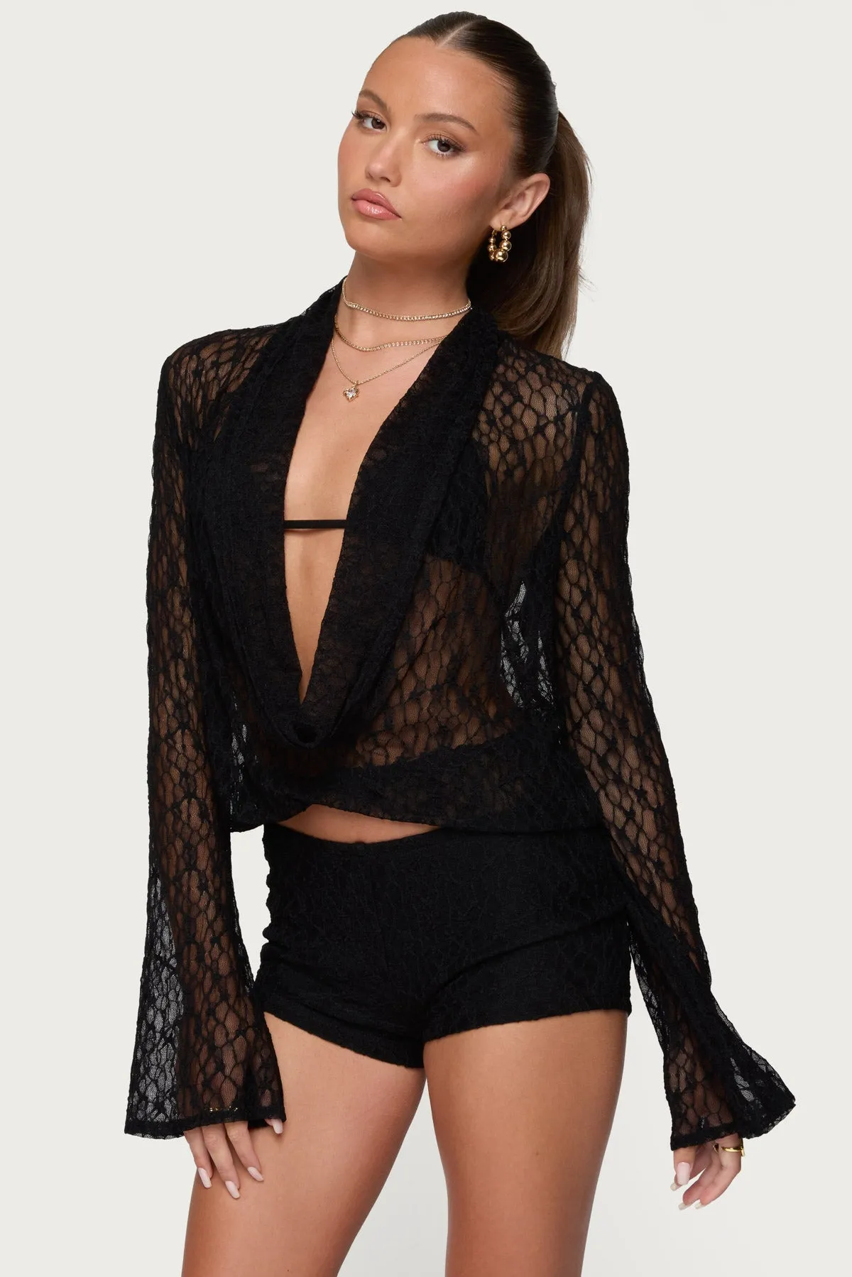Lera Lacey Sheer Mesh Top sold by Edikted product image thumbnail 3