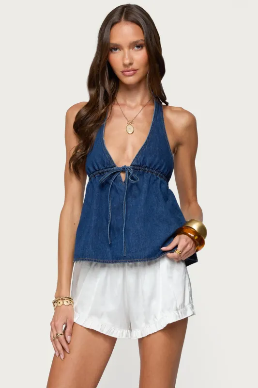 Safia Denim Halter Top sold by Edikted