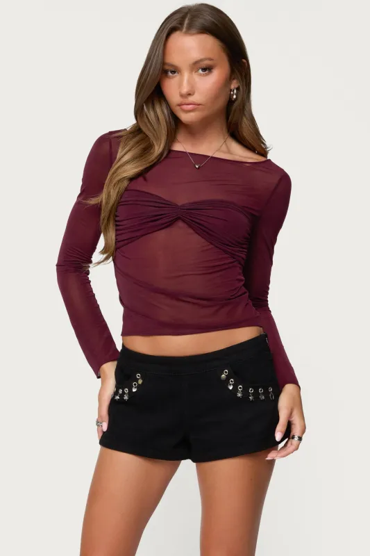 Oona Sheer Gathered Long Sleeve Top made by Edikted