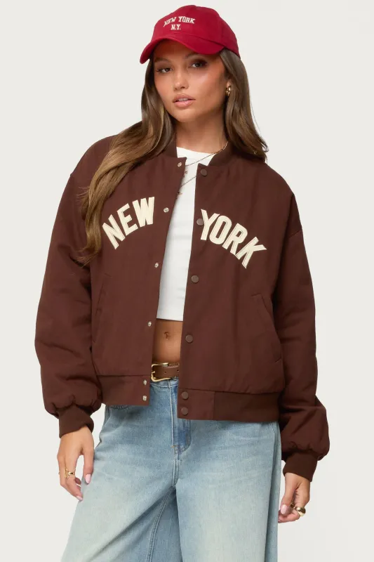 Big Apple Oversized Bomber Jacket sold by Edikted