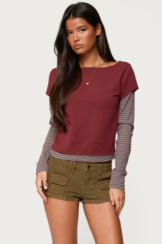 Layered Stripey Long Sleeve T Shirt sold by Edikted