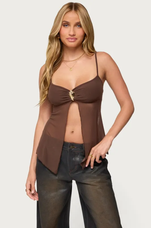 Reeve Split Front Sheer Mesh Top sold by Edikted