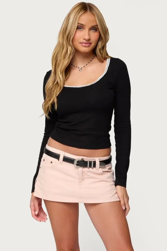 Contrast Lacey Long Sleeve Top sold by Edikted