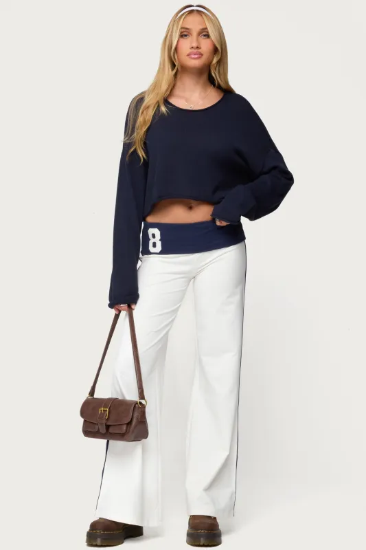 8 Contrast Fold Over Wide Leg Pants sold by Edikted