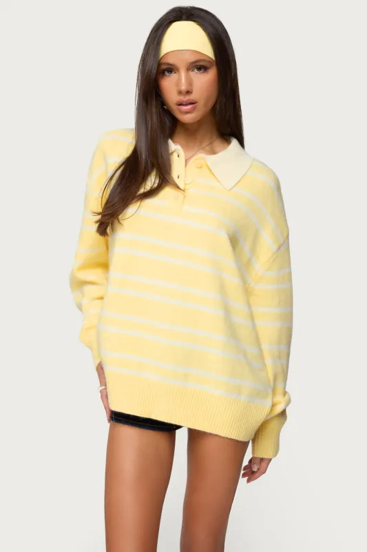 Rilynn Striped Polo Sweater sold by Edikted