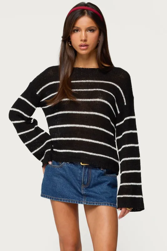 Striped Drop Shoulder Light Knit Sweater sold by Edikted