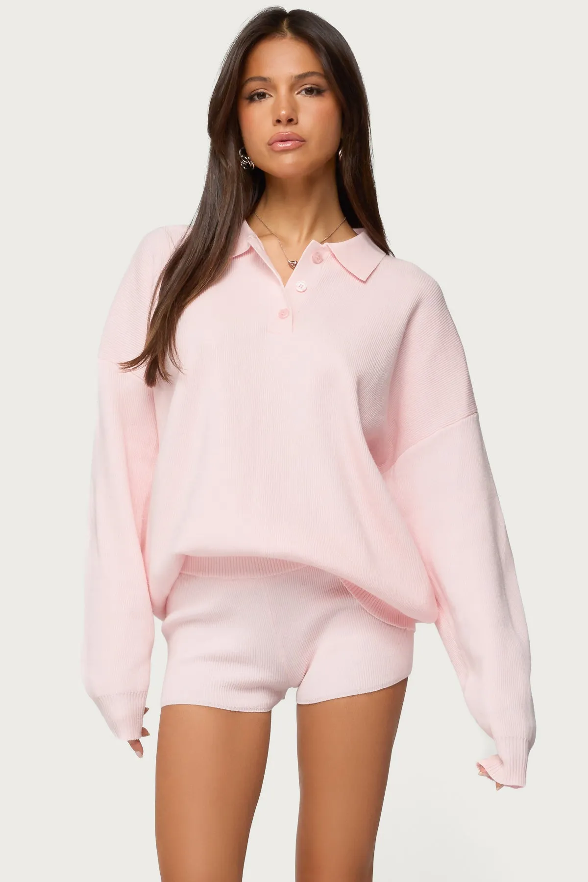 Lorie Oversized Knit Polo Sweater sold by Edikted