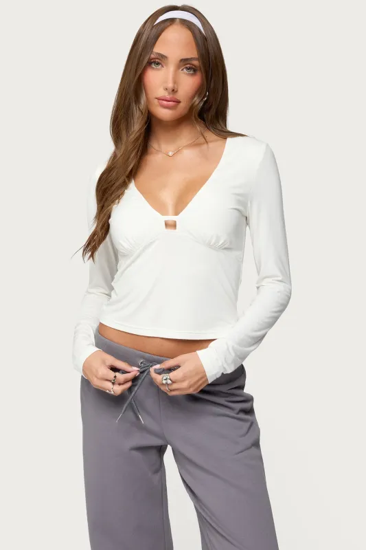 Lovisa V Neck Long Sleeve Top sold by Edikted