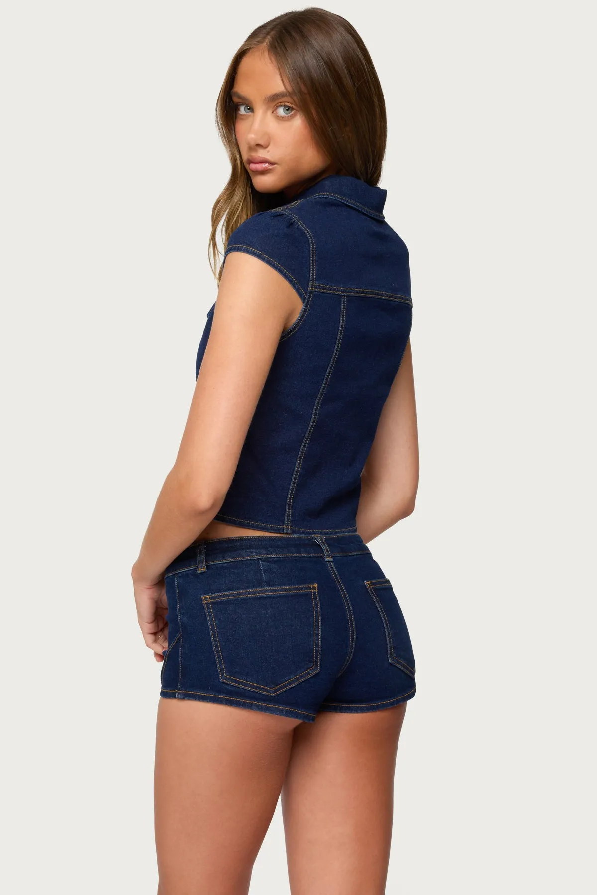 Contrast Stitch Button Up Denim Shirt sold by Edikted product image thumbnail 5