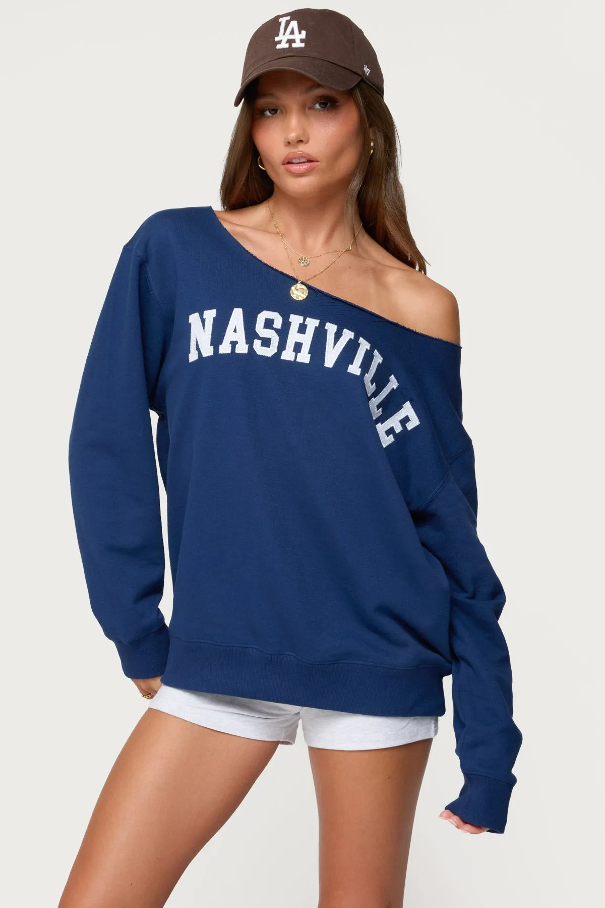 Nashville Oversized Wide Neck Sweatshirt sold by Edikted product image thumbnail 3