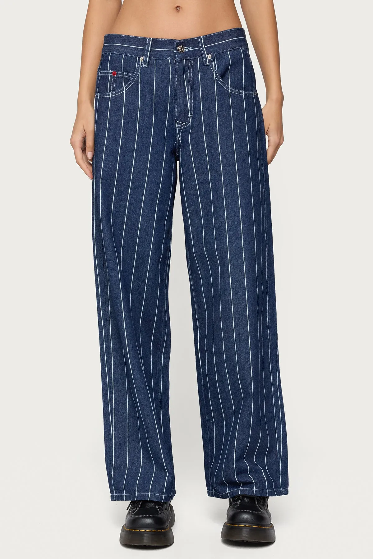 Kyler Pinstripe Mid Rise Baggy Jeans sold by Edikted product image thumbnail 2
