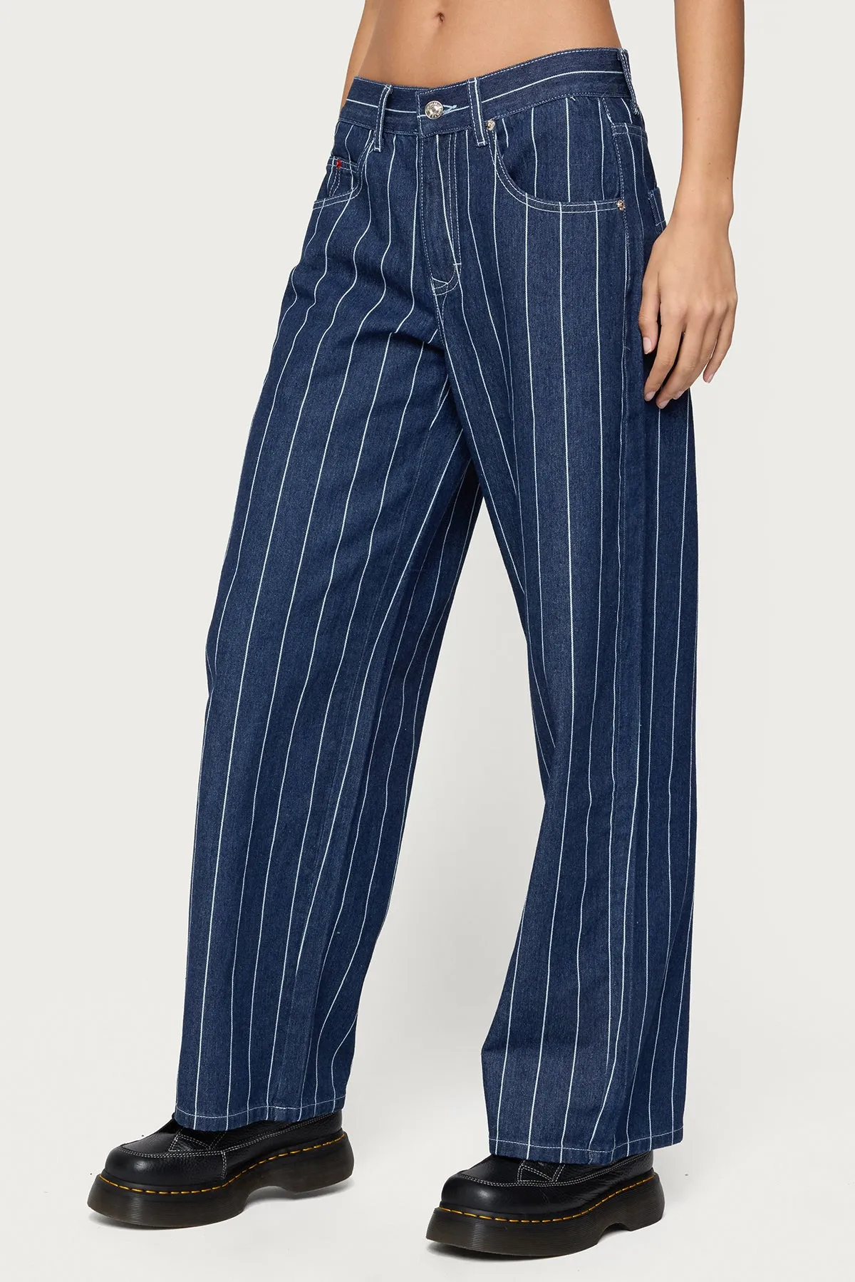 Kyler Pinstripe Mid Rise Baggy Jeans sold by Edikted product image thumbnail 4