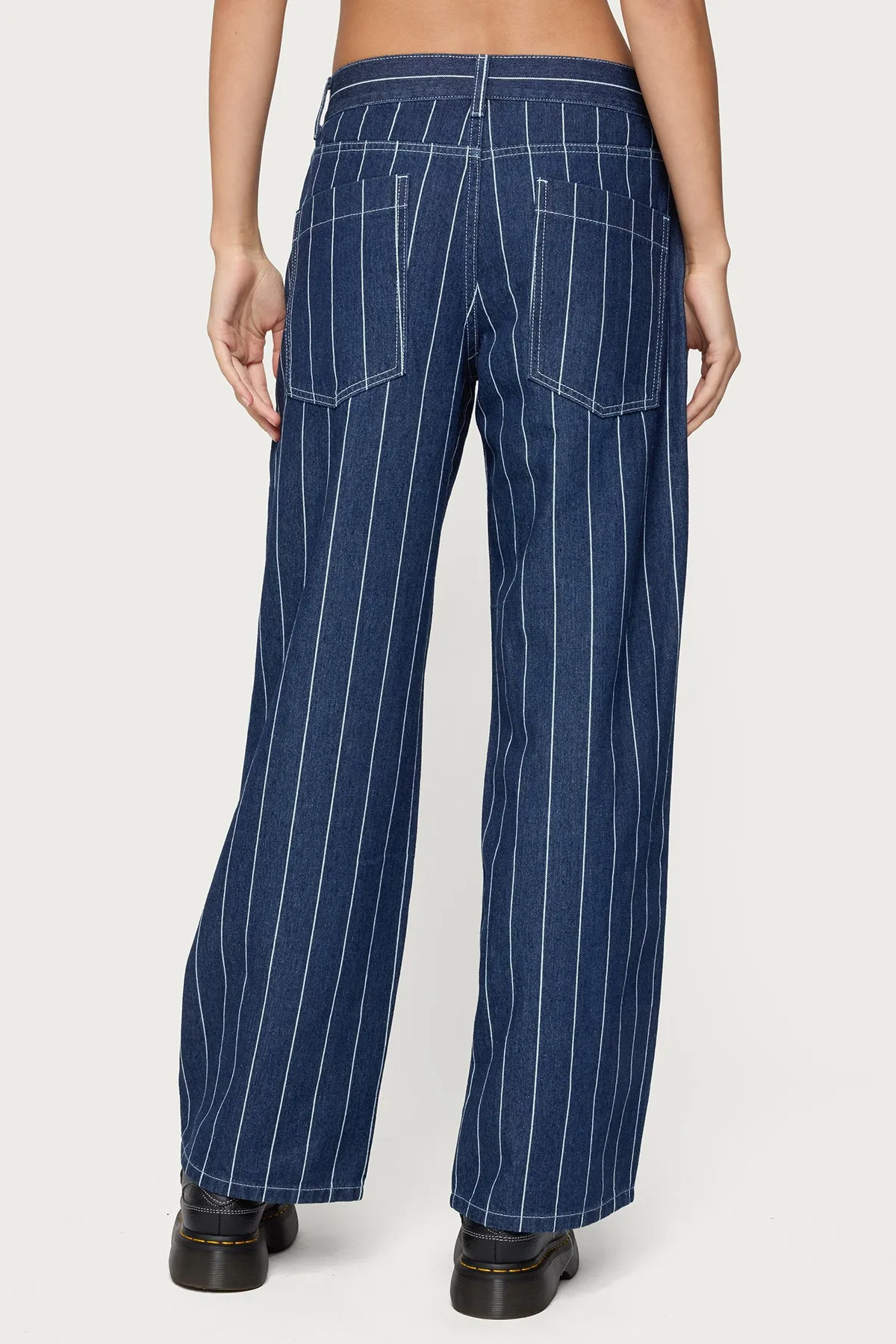 Kyler Pinstripe Mid Rise Baggy Jeans sold by Edikted product image thumbnail 5