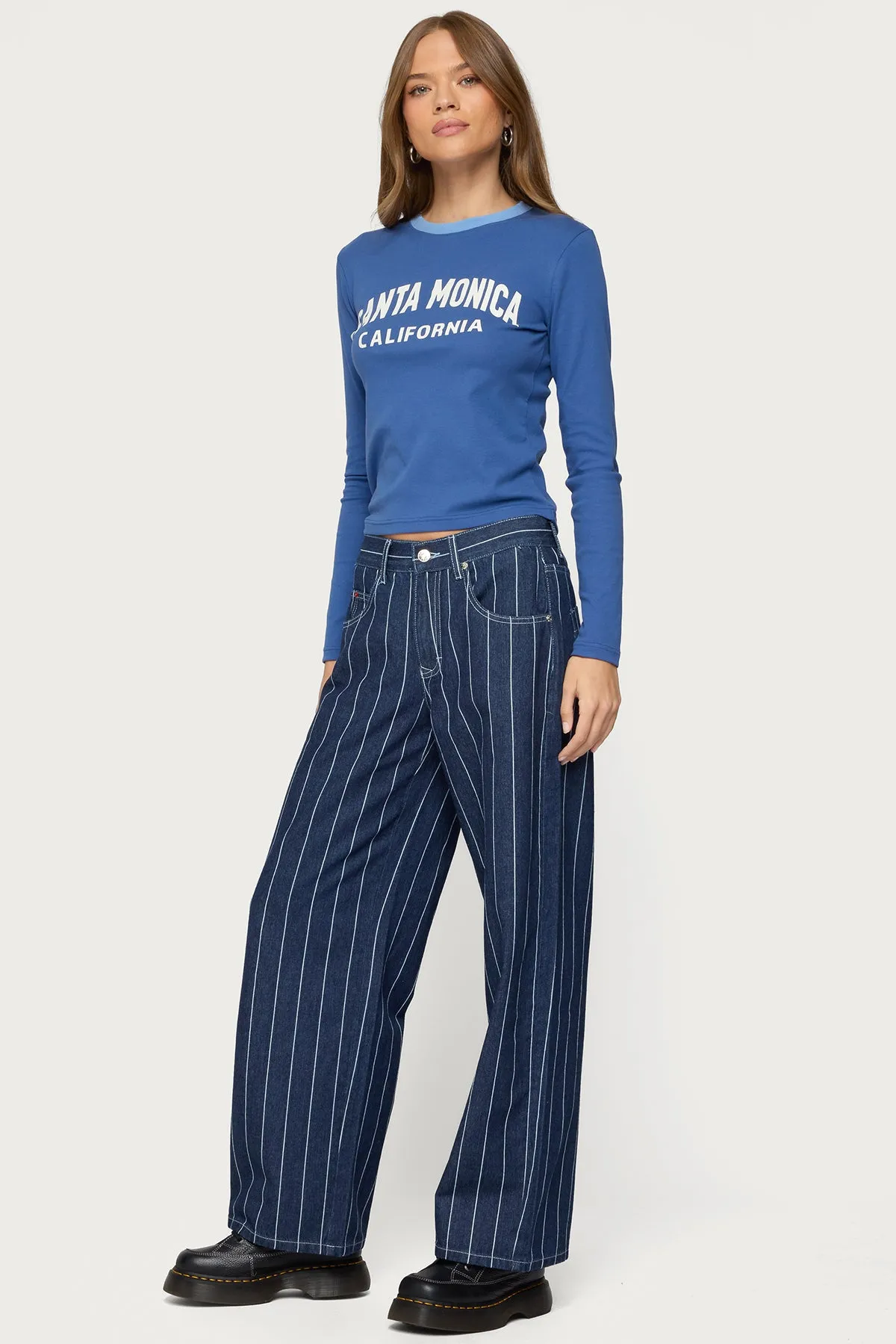 Kyler Pinstripe Mid Rise Baggy Jeans sold by Edikted product image thumbnail 3