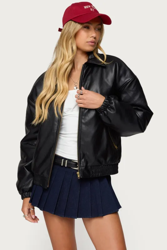 Halley Faux Leather Bomber Jacket sold by Edikted