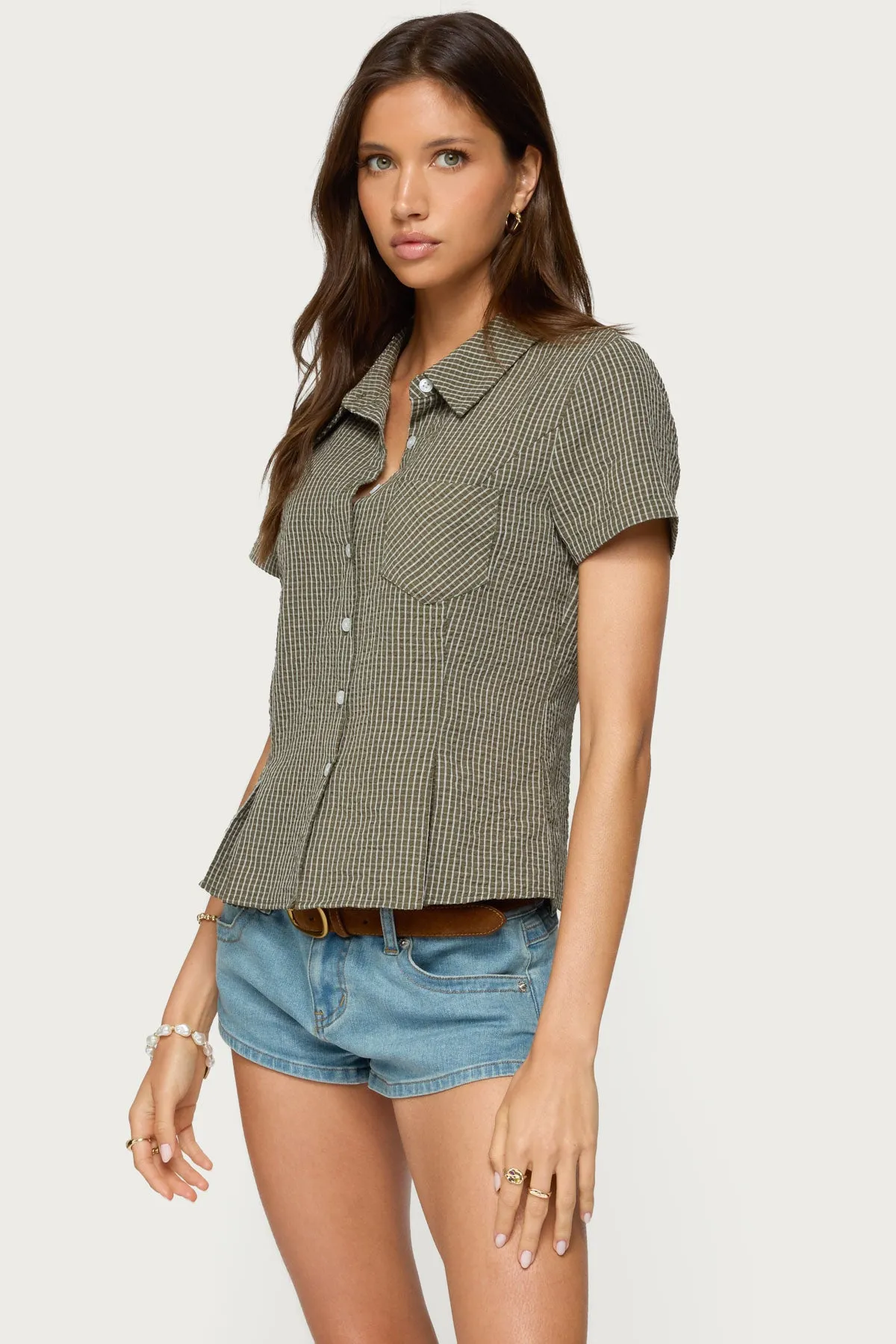 Alisa Plaid Tailored Button Up Shirt sold by Edikted product image thumbnail 3