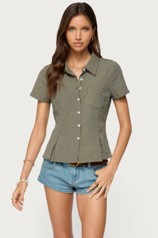 Alisa Plaid Tailored Button Up Shirt sold by Edikted