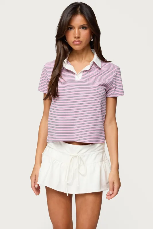 Lennie Striped Polo Top sold by Edikted