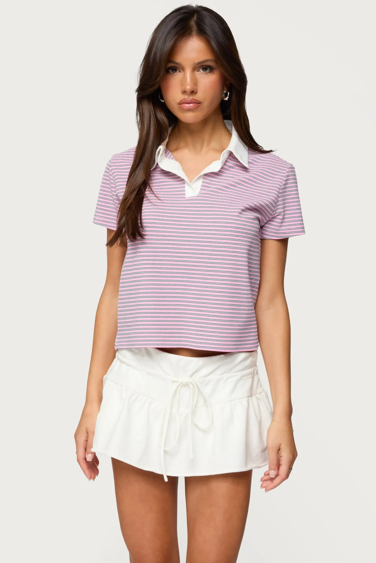 Lennie Striped Polo Top sold by Edikted