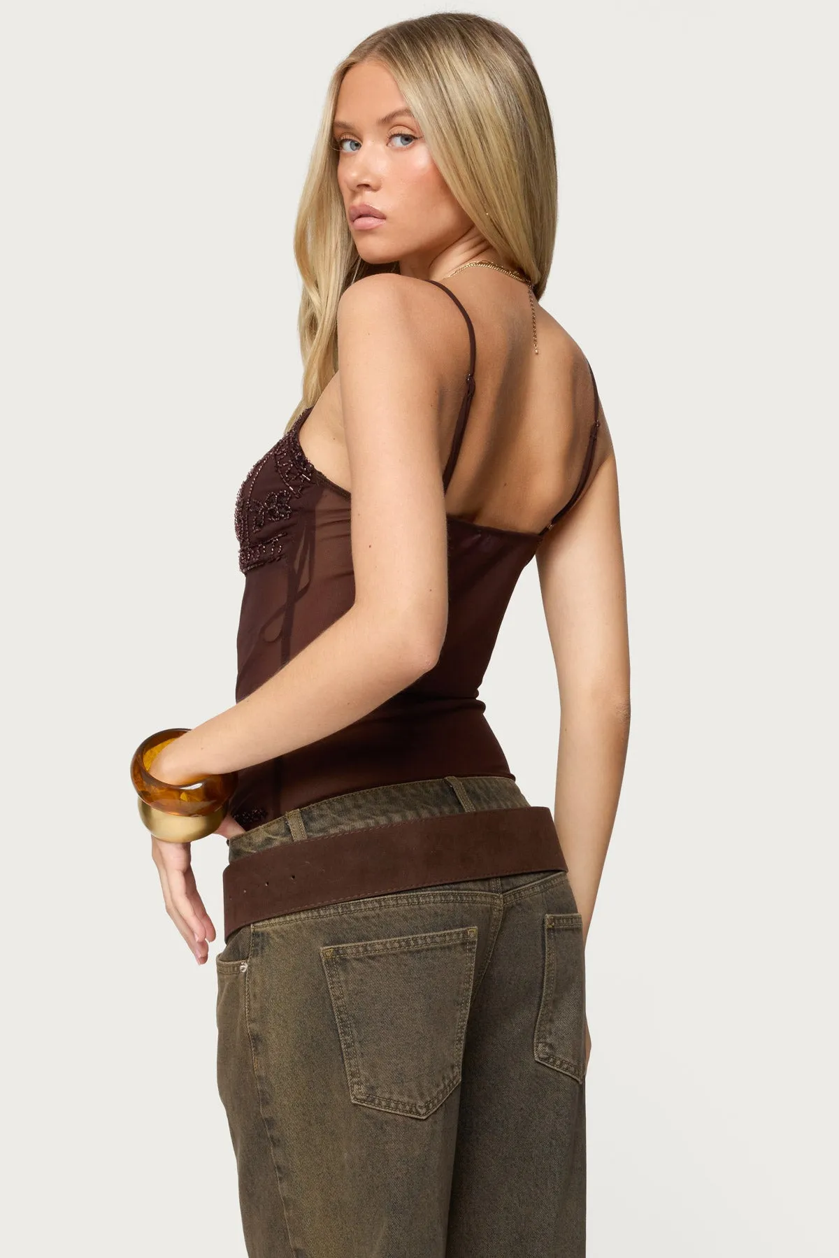 Azelia Beaded Sheer Mesh Top sold by Edikted product image thumbnail 5