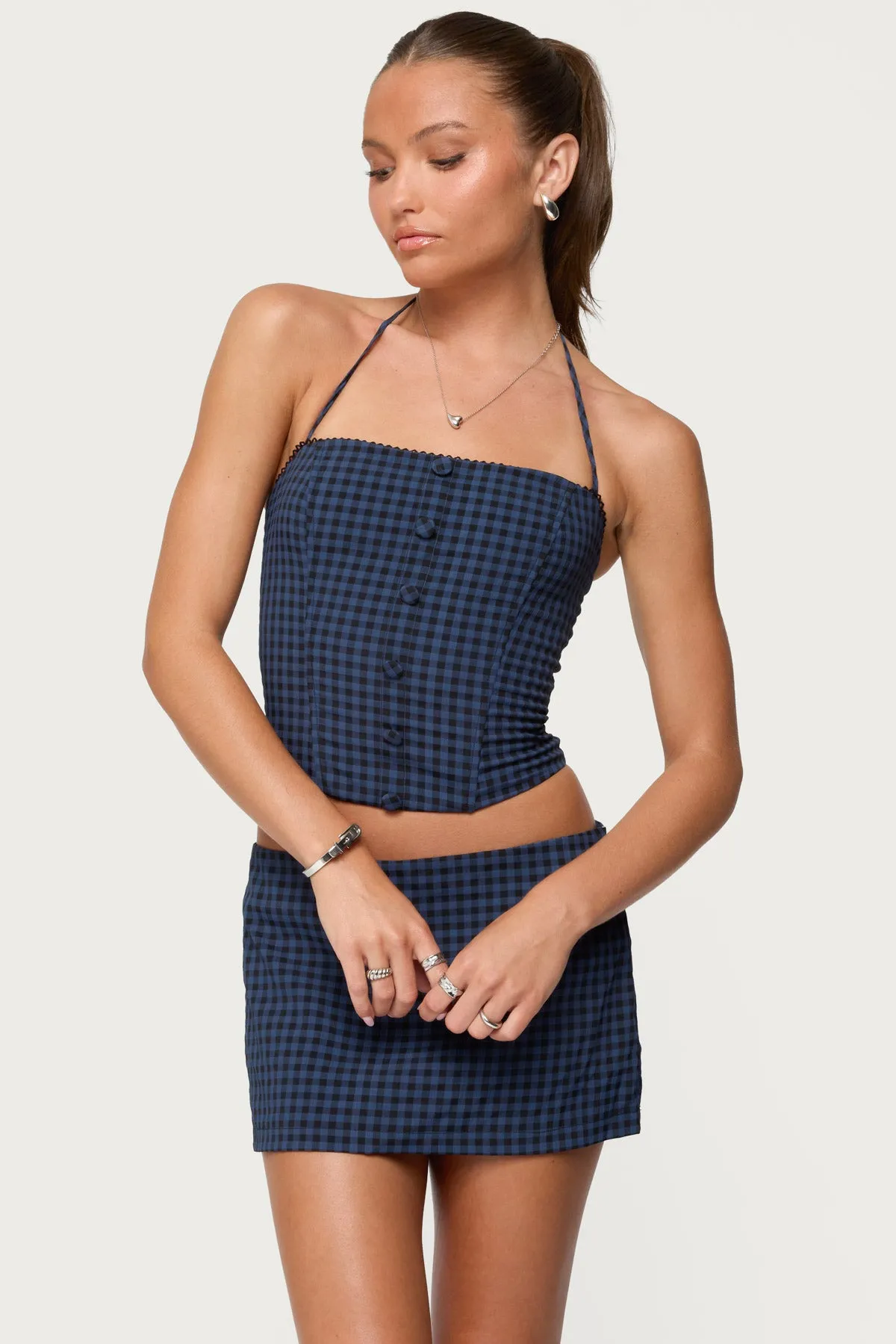 Winsley Gingham Halter Corset sold by Edikted